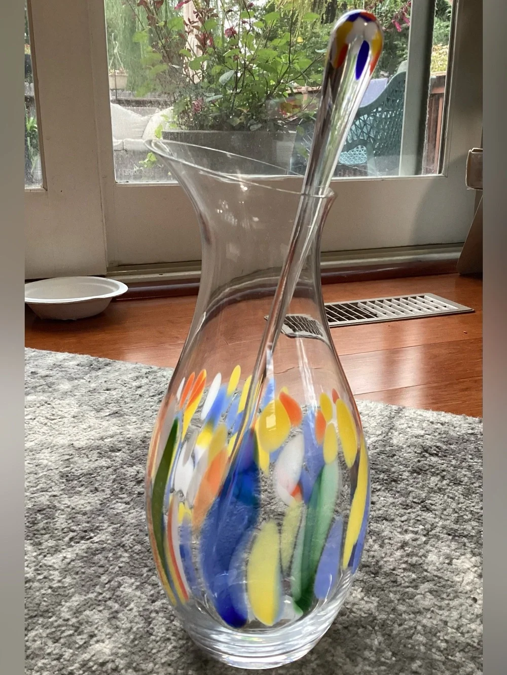 Vintage Hand Blown Art Glass Confetti Cocktail Pitcher w/ Matching Stirrer